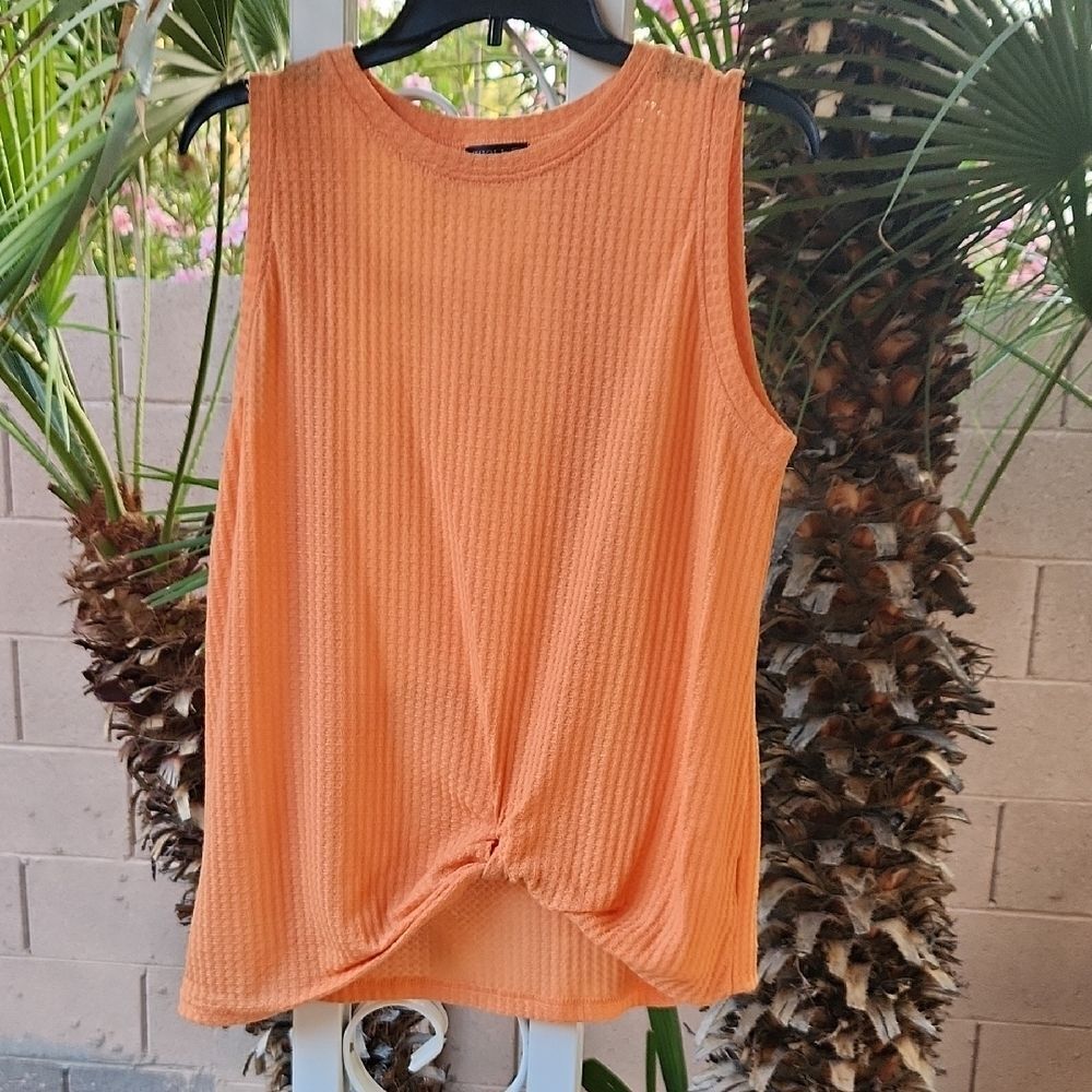 Miholl Womens XL Orange Sleeveless Knotted Top